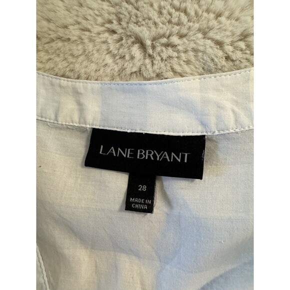 Lane Bryant Top Tunic Plus Size 28 Boho Blue White Stripe Crochet Raw Hem - Picture 6 of 10